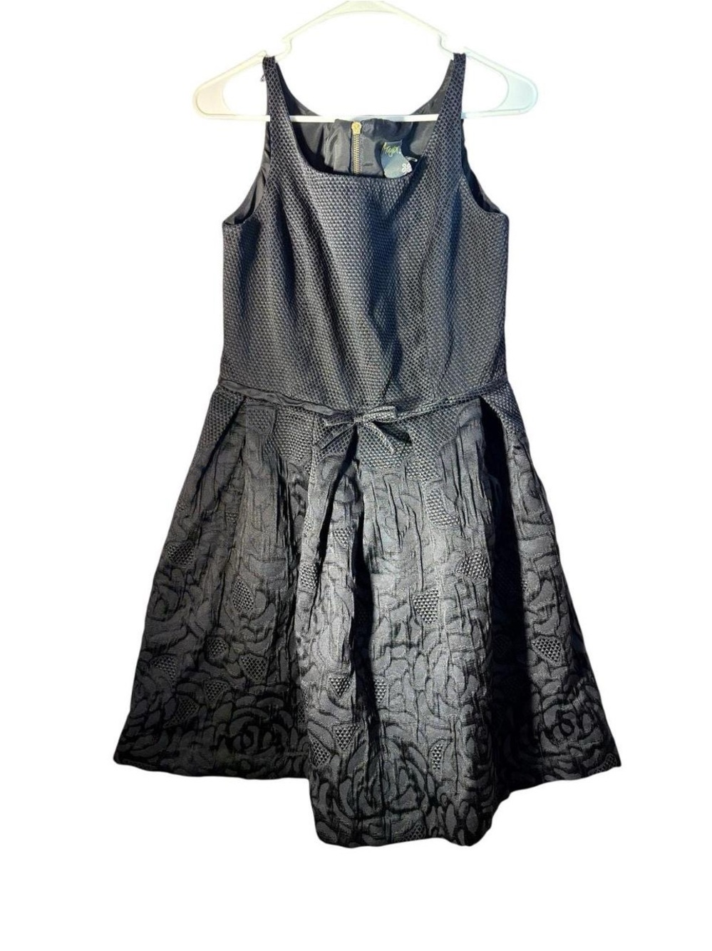 Taylor Black Textured Fit-and-Flare Floral Jacquard Dress
